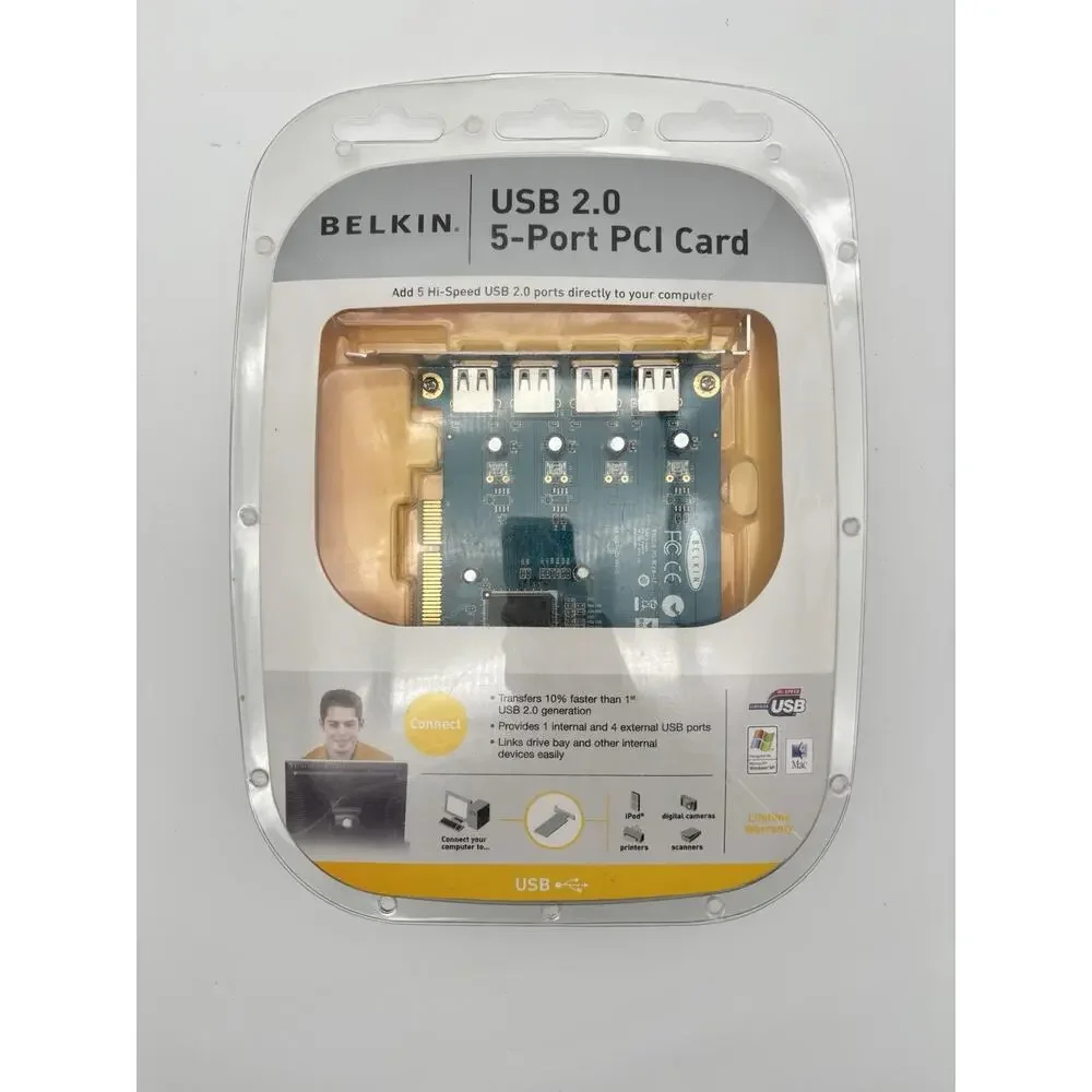 BELKIN USB 2.0 5-PORT PCI CARD - NIB - 1 Internal/4 External NEW Sealed - Picture 10 of 10